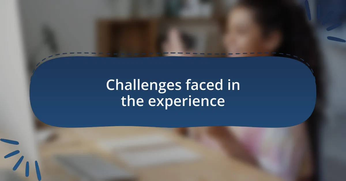 Challenges faced in the experience