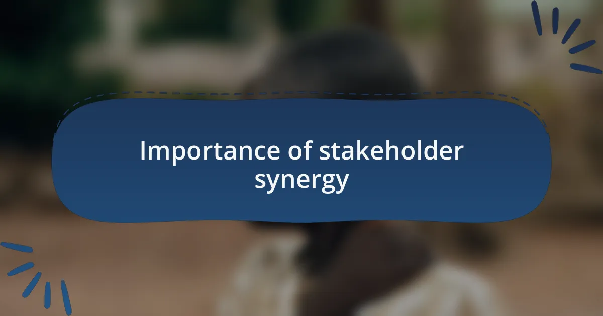 Importance of stakeholder synergy